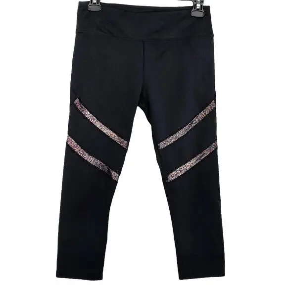 Fabletics Alessia Capri Compression Leggings in Black and Rose Gold Stripes, XS - Picture 4 of 5